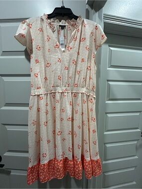 Ann Taylor Factory Cream Dress with Coral Floral Accent